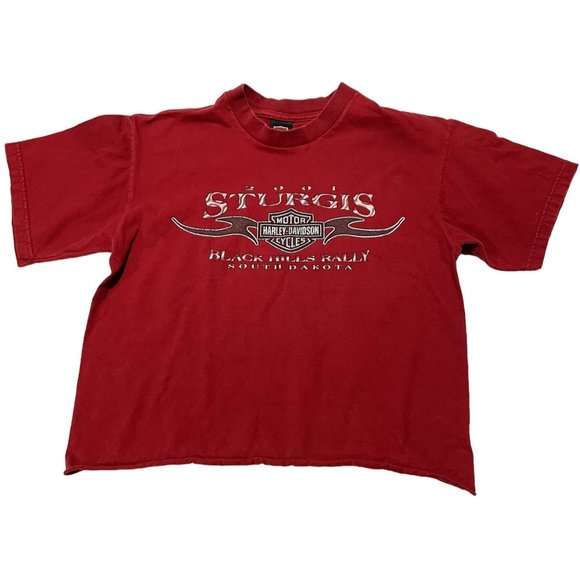 HARLEY DAVIDSON RED TEE SIZE MEDIUM‎ CROPPED | S1 - Picture 1 of 6